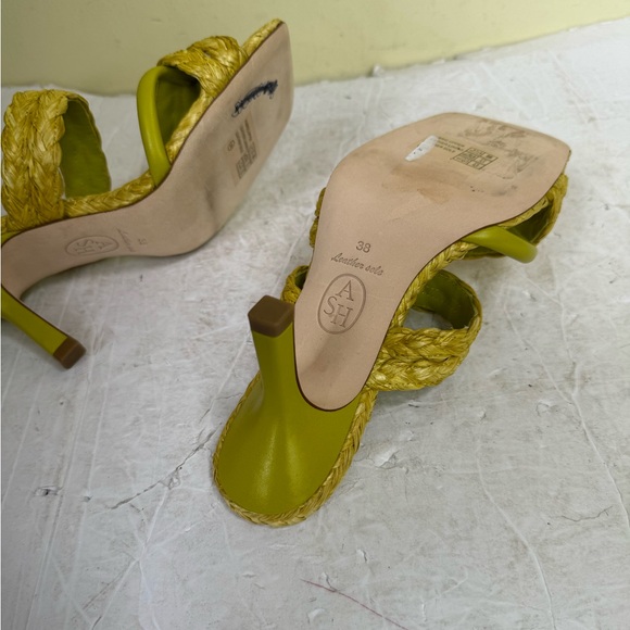 ASH New Raffia Leather Strap Mules Thong Kitten Heel Sandals Square Toe Shoes 38 - Picture 8 of 16